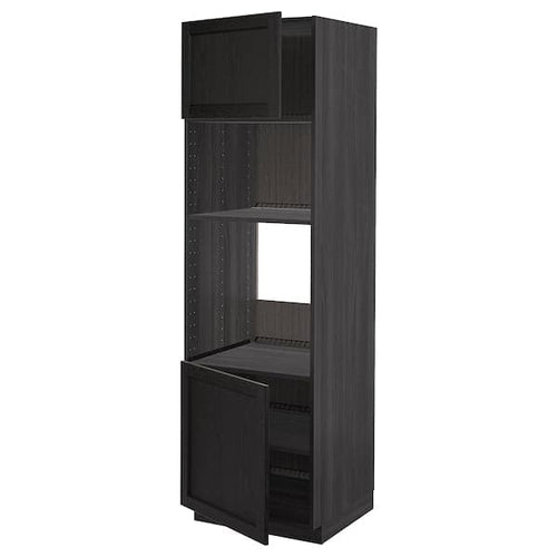 METOD - Hi cb f oven/micro w 2 drs/shelves, black/Lerhyttan black stained, 60x60x200 cm