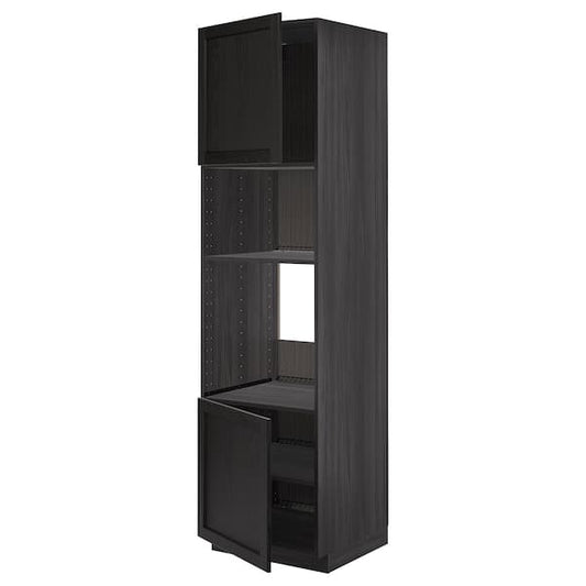 METOD - Hi cb f oven/micro w 2 drs/shelves, black/Lerhyttan black stained, 60x60x220 cm - best price from Maltashopper.com 49460203