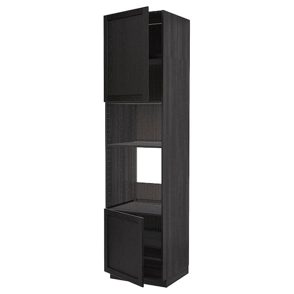 METOD - Hi cb f oven/micro w 2 drs/shelves, black/Lerhyttan black stained, 60x60x240 cm - best price from Maltashopper.com 29460421