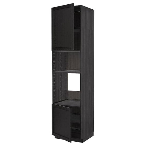 METOD - Hi cb f oven/micro w 2 drs/shelves, black/Lerhyttan black stained, 60x60x240 cm