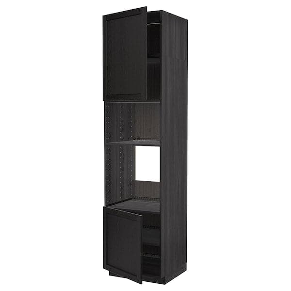 METOD hi cb f oven/micro w 2 drs/shelves, black/Lerhyttan black stained, 60x60x240 cm