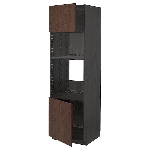 METOD - Hi cb f oven/micro w 2 drs/shelves, black/Sinarp brown, 60x60x200 cm