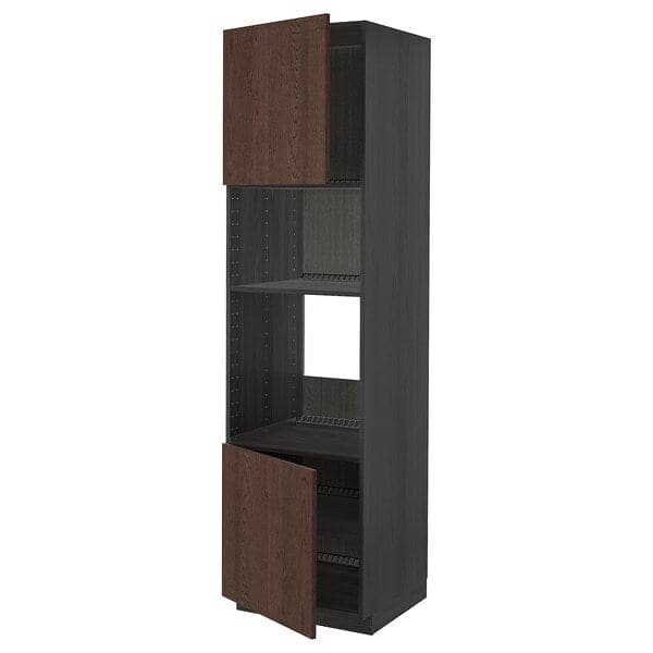 Ikea METOD - Hi cb f oven/micro w 2 drs/shelves, black/Sinarp brown, 60x60x220 cm