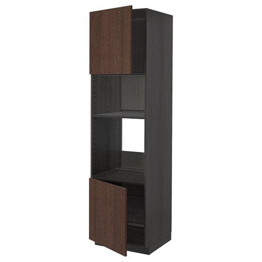 Ikea METOD - Hi cb f oven/micro w 2 drs/shelves, black/Sinarp brown, 60x60x220 cm