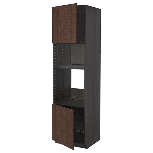 METOD - Hi cb f oven/micro w 2 drs/shelves, black/Sinarp brown, 60x60x220 cm