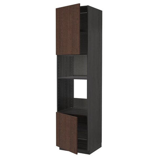 METOD - Hi cb f oven/micro w 2 drs/shelves, black/Sinarp brown, 60x60x240 cm - best price from Maltashopper.com 69459492