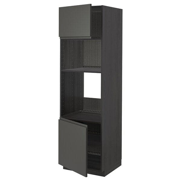 METOD - Hi cb f oven/micro w 2 drs/shelves, black/Voxtorp dark grey, 60x60x200 cm - best price from Maltashopper.com 39461401