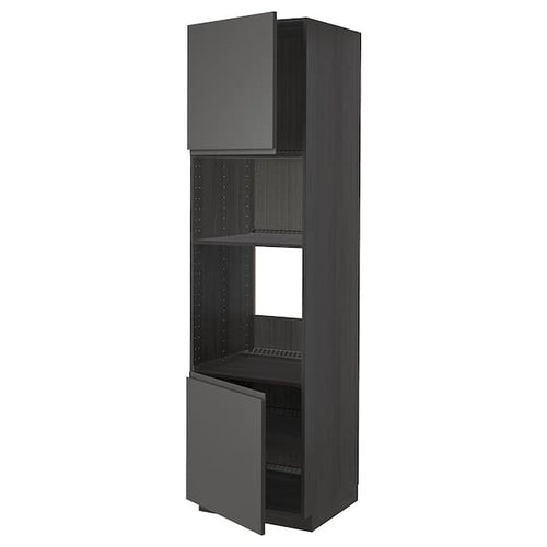 METOD - Hi cb f oven/micro w 2 drs/shelves, black/Voxtorp dark grey, 60x60x220 cm