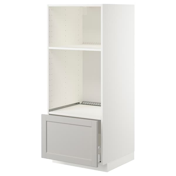METOD - High cab for oven/micro w drawer, white/Lerhyttan light grey, 60x60x140 cm