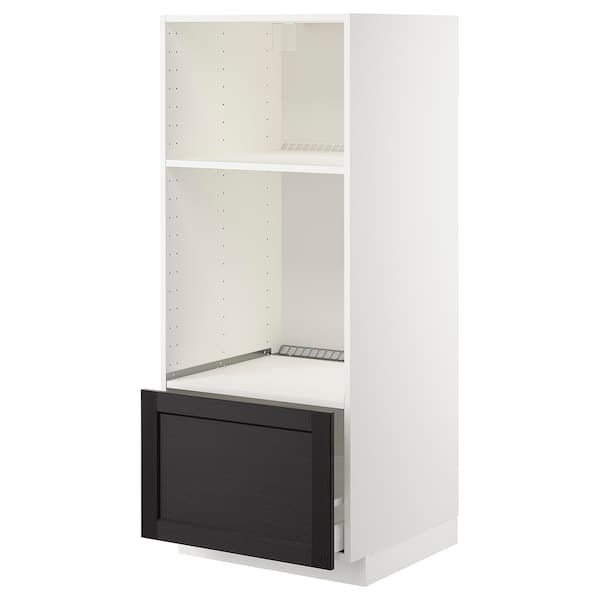 METOD - High cab for oven/micro w drawer, white/Lerhyttan black stained , 60x60x140 cm - best price from Maltashopper.com 79257808