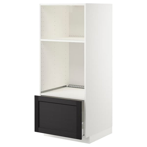 METOD - High cab for oven/micro w drawer, white/Lerhyttan black stained , 60x60x140 cm