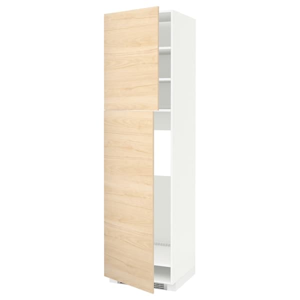 METOD - High cabinet for fridge w 2 doors, white/Askersund light ash effect, 60x60x220 cm