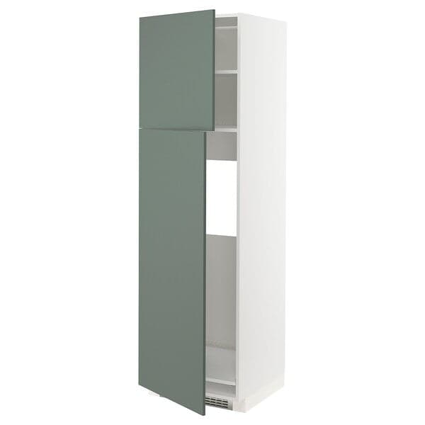 METOD - High cabinet for fridge w 2 doors, white/Bodarp grey-green , 60x60x200 cm