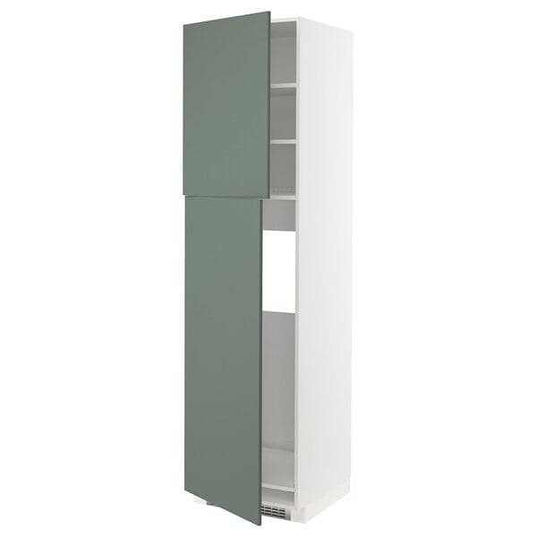 METOD - High cabinet for fridge w 2 doors, white/Bodarp grey-green, 60x60x220 cm