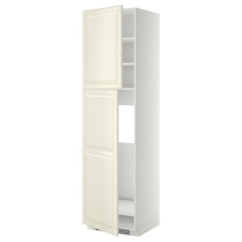 METOD - High cabinet for fridge w 2 doors, white/Bodbyn off-white, 60x60x220 cm