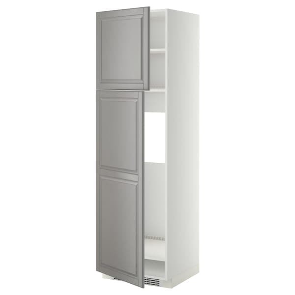 METOD - High cabinet for fridge w 2 doors, white/Bodbyn grey, 60x60x200 cm - best price from Maltashopper.com 89467349