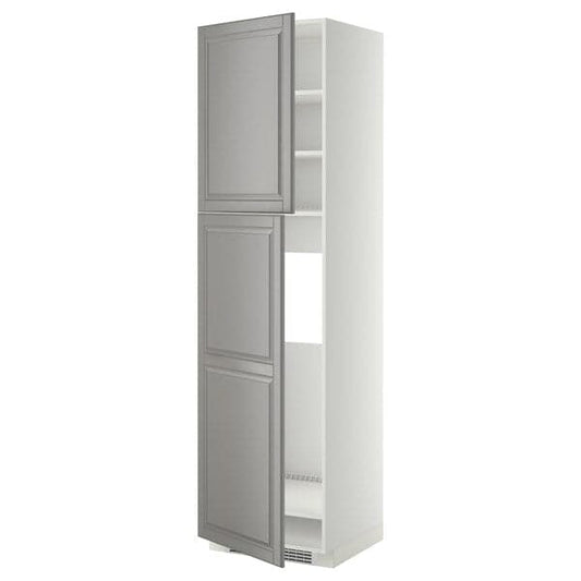 METOD - High cabinet for fridge w 2 doors, white/Bodbyn grey , 60x60x220 cm - best price from Maltashopper.com 99459612