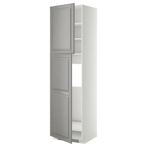 METOD - High cabinet for fridge w 2 doors, white/Bodbyn grey , 60x60x220 cm