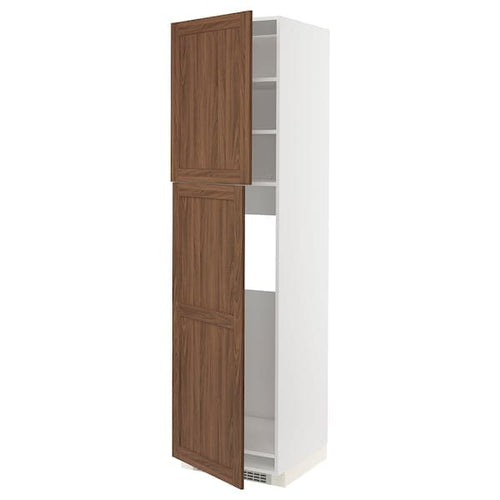 METOD - High cabinet for fridge w 2 doors, white Enköping/brown walnut effect, 60x60x220 cm