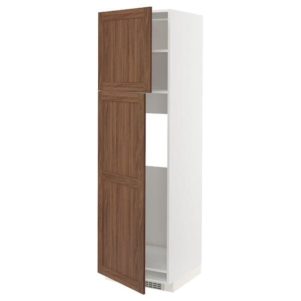 METOD - High cabinet for fridge w 2 doors, white Enköping/brown walnut effect, 60x60x200 cm