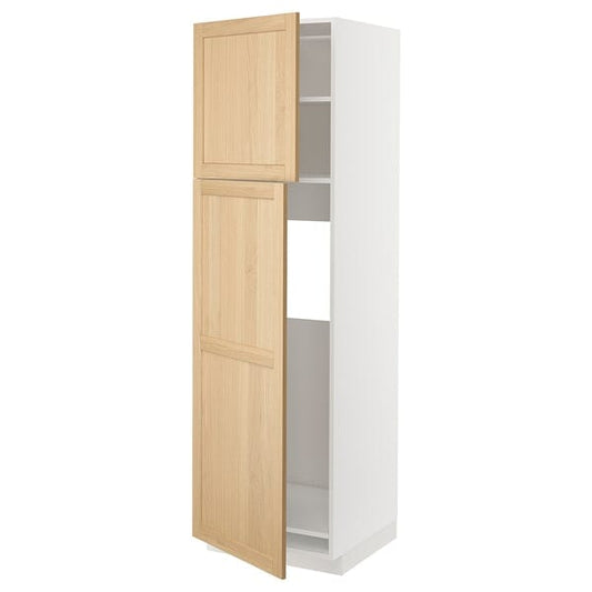Ikea METOD - High cabinet for fridge w 2 doors, white/Forsbacka oak, 60x60x200 cm