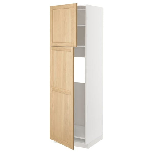 METOD - METOD High cabinet for fridge w 2 doors, white/Forsbacka oak, 60x60x200 cm