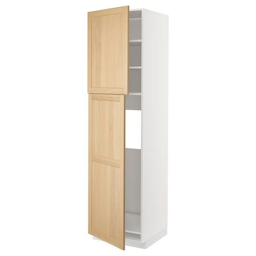METOD - METOD High cabinet for fridge w 2 doors, white/Forsbacka oak, 60x60x220 cm