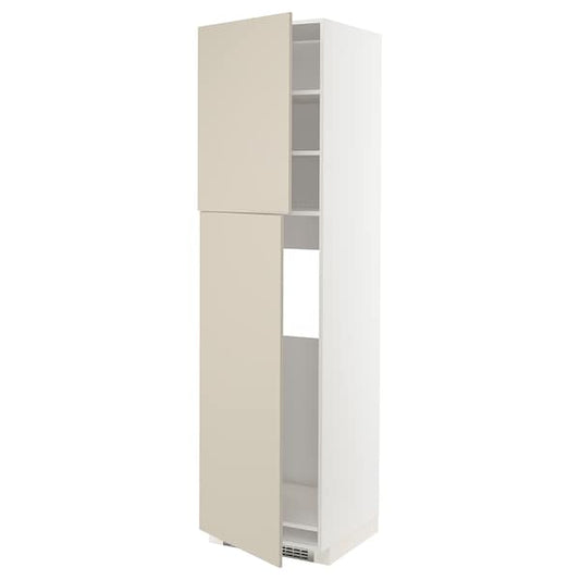 Ikea METOD - High cabinet for fridge w 2 doors, white/Havstorp beige