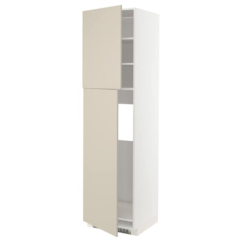 METOD - High cabinet for fridge w 2 doors, white/Havstorp beige