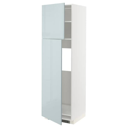 Ikea METOD - High cabinet for fridge w 2 doors, white/Kallarp light grey-blue, 60x60x200 cm