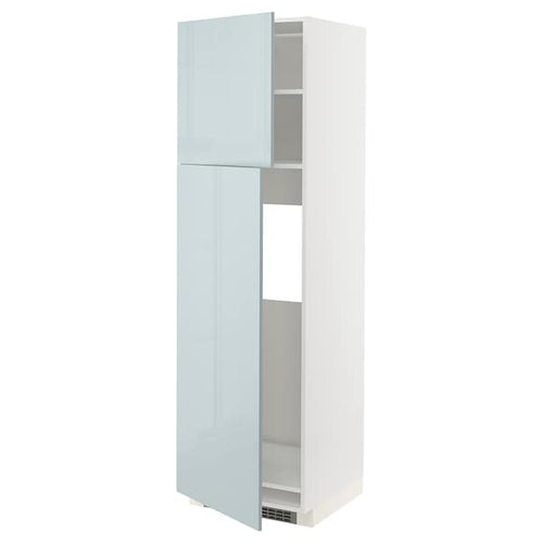 METOD - High cabinet for fridge w 2 doors, white/Kallarp light grey-blue, 60x60x200 cm