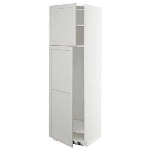 METOD - High cabinet for fridge w 2 doors, white/Lerhyttan light grey , 60x60x200 cm