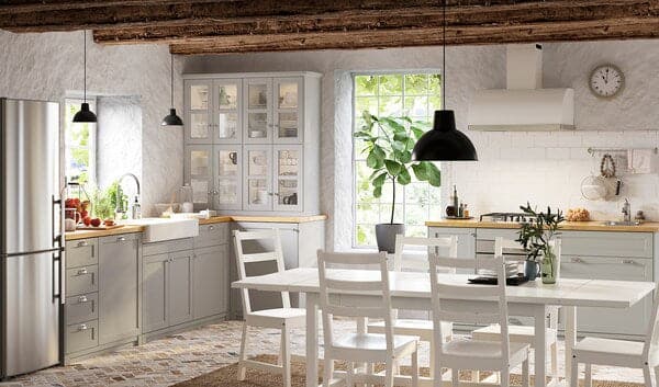 Ikea METOD - High cabinet for fridge w 2 doors, white/Lerhyttan light grey , 60x60x200 cm