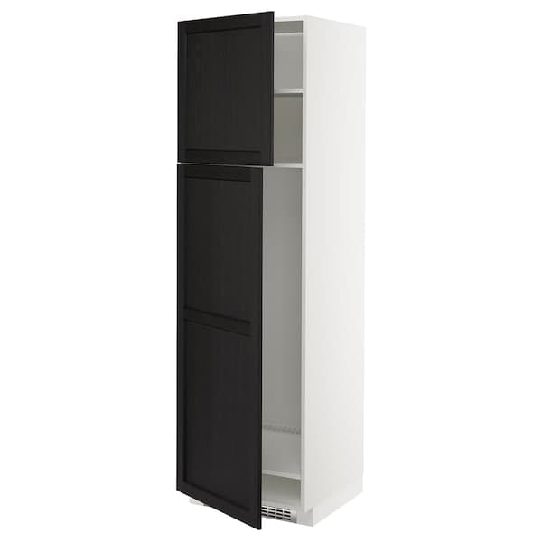 METOD - High cabinet for fridge w 2 doors, white/Lerhyttan black stained , 60x60x200 cm