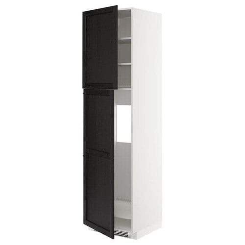 METOD - High cabinet for fridge w 2 doors, white/Lerhyttan black stained, 60x60x220 cm