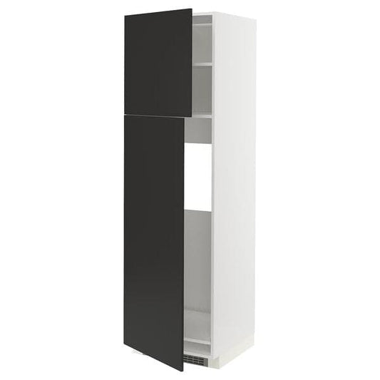 Ikea METOD - High cabinet for fridge w 2 doors, white/Nickebo matt anthracite , 60x60x200 cm