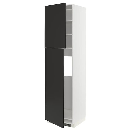Ikea METOD - High cabinet for fridge w 2 doors, white/Nickebo matt anthracite, 60x60x220 cm