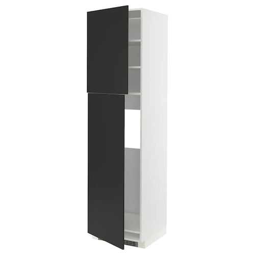 METOD - High cabinet for fridge w 2 doors, white/Nickebo matt anthracite, 60x60x220 cm