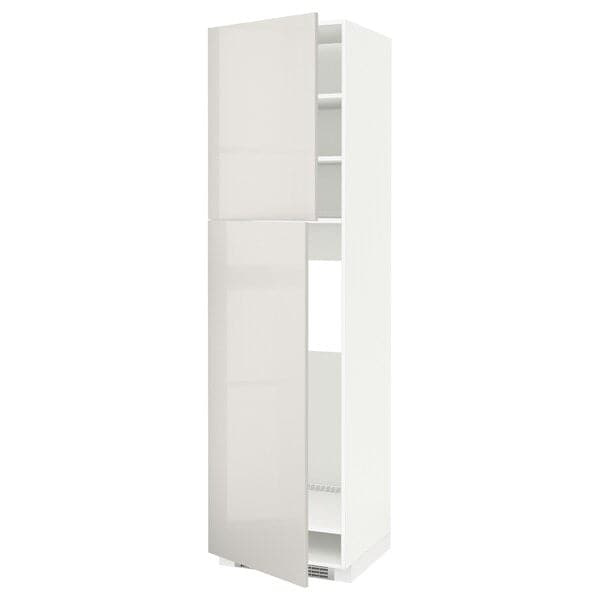 Ikea METOD - High cabinet for fridge w 2 doors, white/Ringhult light grey , 60x60x220 cm