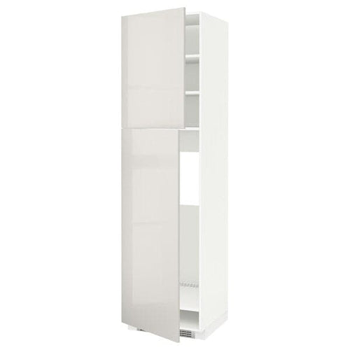 METOD - High cabinet for fridge w 2 doors, white/Ringhult light grey , 60x60x220 cm