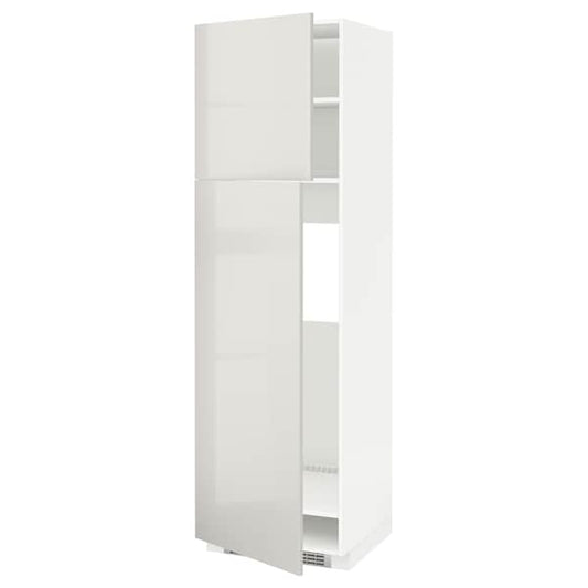 Ikea METOD - High cabinet for fridge w 2 doors, white/Ringhult light grey , 60x60x200 cm