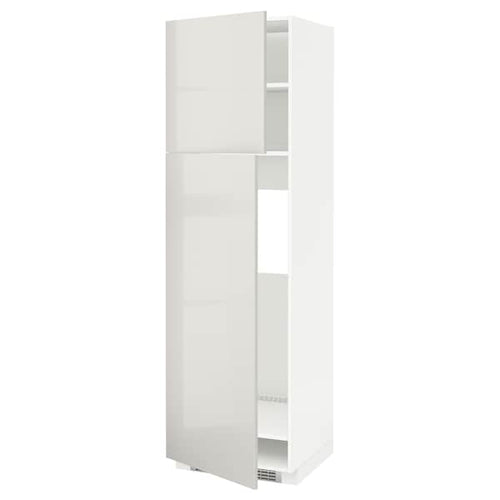 METOD - High cabinet for fridge w 2 doors, white/Ringhult light grey , 60x60x200 cm
