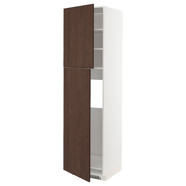 METOD - High cabinet for fridge w 2 doors, white/Sinarp brown , 60x60x220 cm - best price from Maltashopper.com 69470164