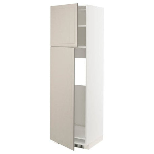 METOD - High cabinet for fridge w 2 doors, white/Stensund beige, 60x60x200 cm