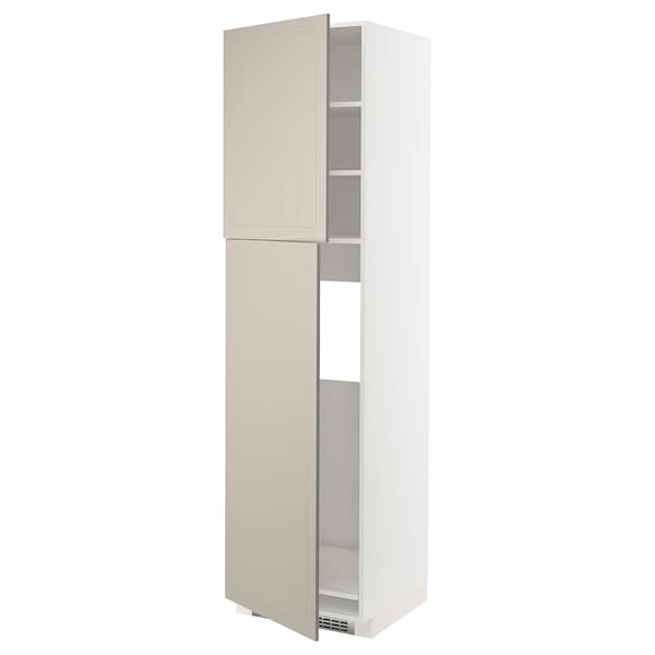 METOD - High cabinet for fridge w 2 doors, white/Stensund beige , 60x60x220 cm - best price from Maltashopper.com 49460571