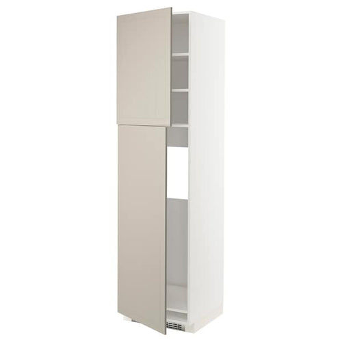 METOD - High cabinet for fridge w 2 doors, white/Stensund beige , 60x60x220 cm