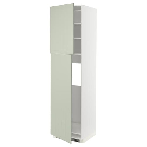 METOD high cabinet for fridge w 2 doors, white/Stensund light green, 60x60x220 cm