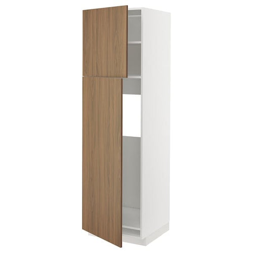 METOD - High cabinet for fridge w 2 doors, white/Tistorp brown walnut effect, 60x60x200 cm