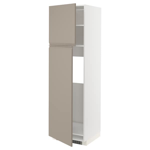Ikea METOD - High cabinet for fridge w 2 doors, white/Upplöv matt dark beige, 60x60x200 cm