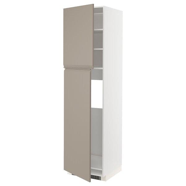 METOD - High cabinet for fridge w 2 doors, white/Upplöv matt dark beige , 60x60x220 cm